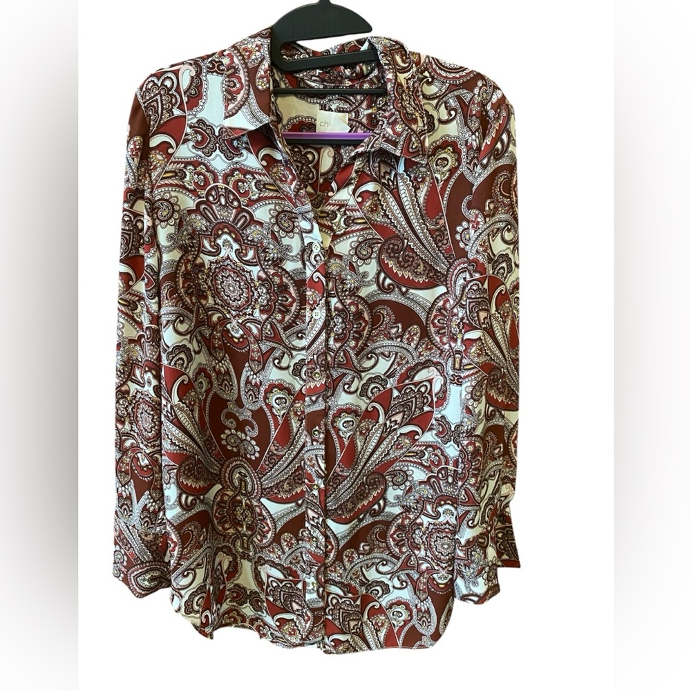 Chico's Burgundy and Pink Fabric Long Sleeve Blouse